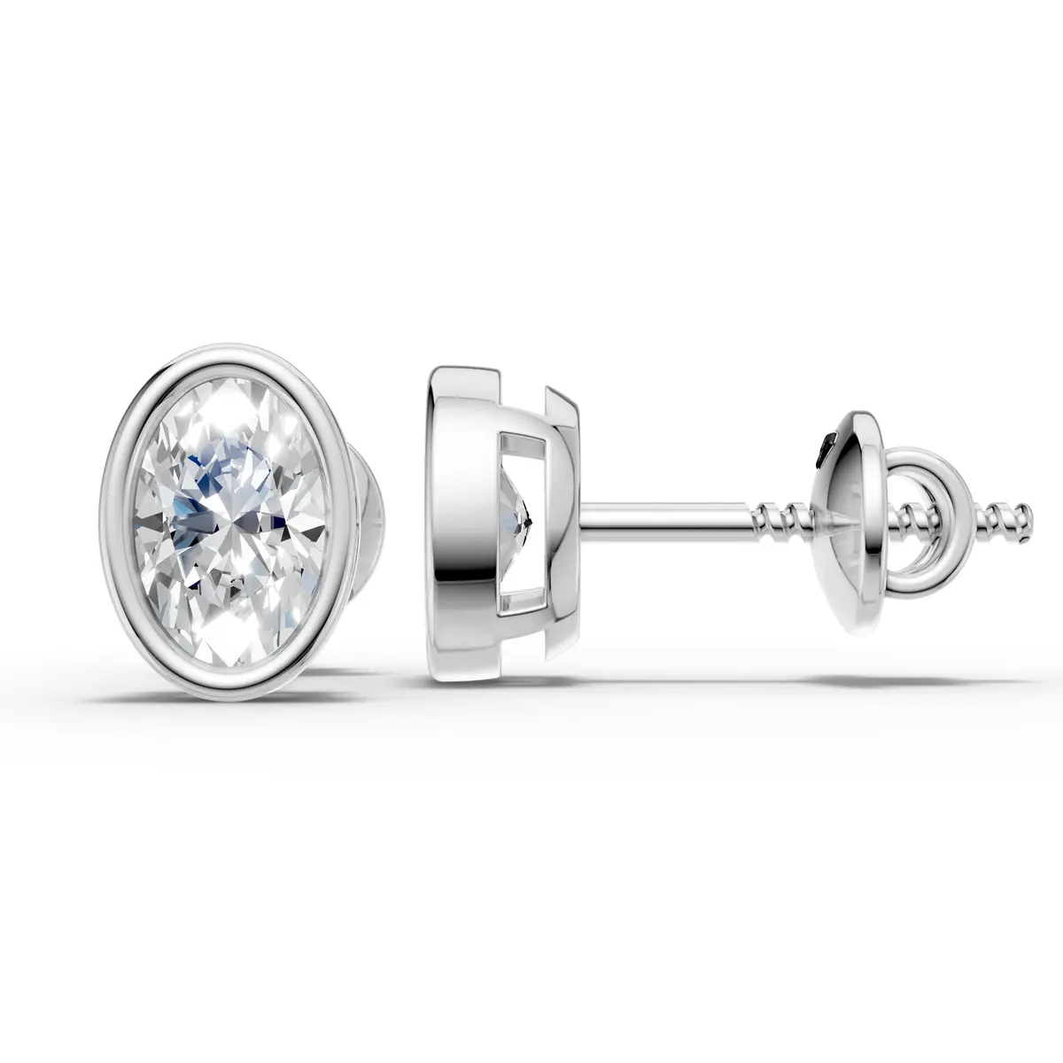 Oval Cut Diamond Bezel Stud Earrings